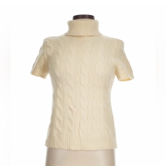 Ralph Lauren Wool Cashmere Angora Short Sleeve Turtleneck Sweater CableKnit M - Picture 5 of 5
